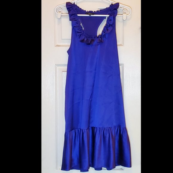 EXPRESS Silk Ruffle Collar Dress XS Cobalt Blue Purple racerback slip Y2K - Picture 1 of 10